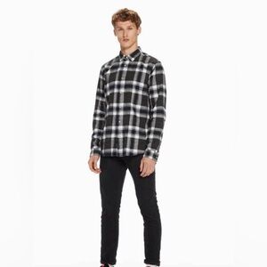 Scotch & Soda Men’s Regular Fit Classic Shirt Black/White Plaid Medium Check